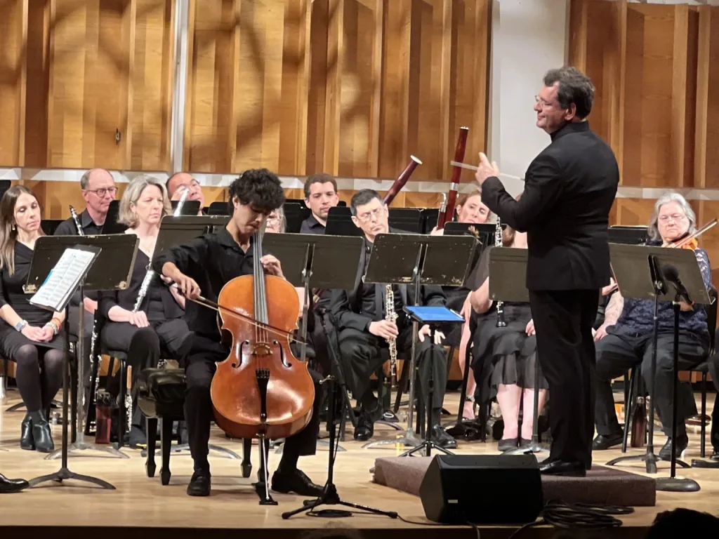 Cellist Griffin Frost with David Bernard and the Park Avenue Chamber Symphony at Merkin Hall. Photo by Edward Kliszus
