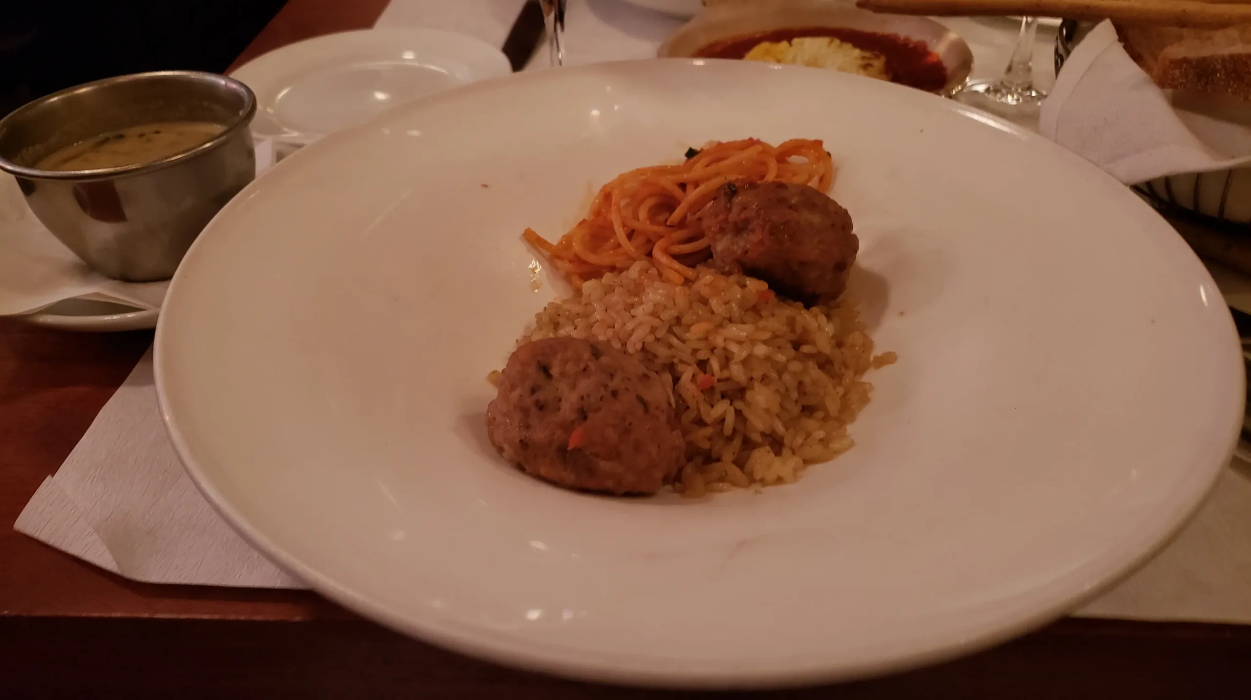 Chicken Meatballs, with Rice Pilaf and a Mushroom Cream Sauce.Photo by Sora Vernikoff