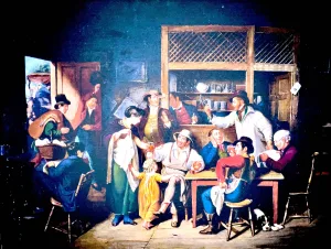 An artistic depiction of guests at the 18th-century Mount Vernon Hotel in New York City. Photo by Valerie Blanchard