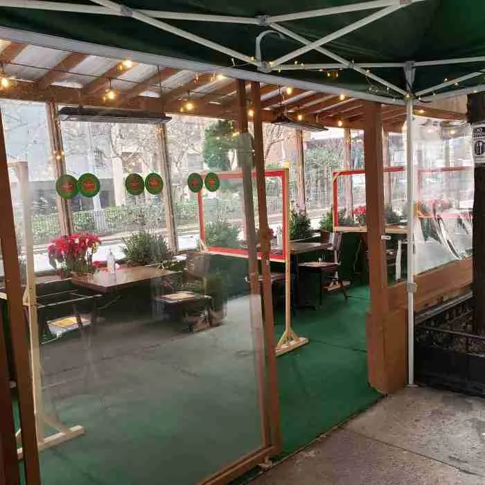 A view of outdoor seating at Franchia Vegan Café. Photo by Sora Vernikoff