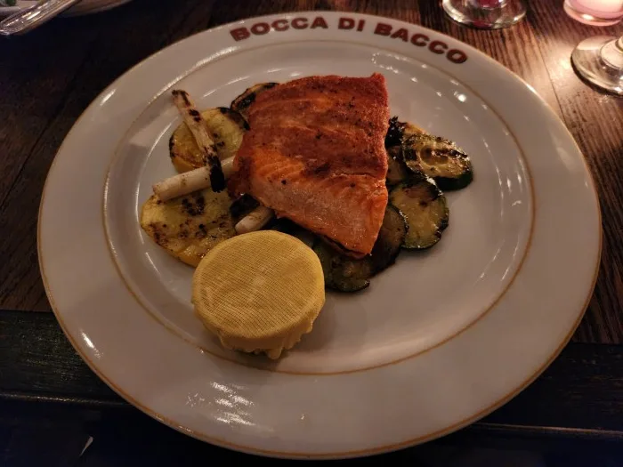 Deliciously prepared Salmone Di Bacco at Bocca di Bacco Italian Restaurant in Manhattan's Hell's Kitchen. Photo by Sora Vernikoff
