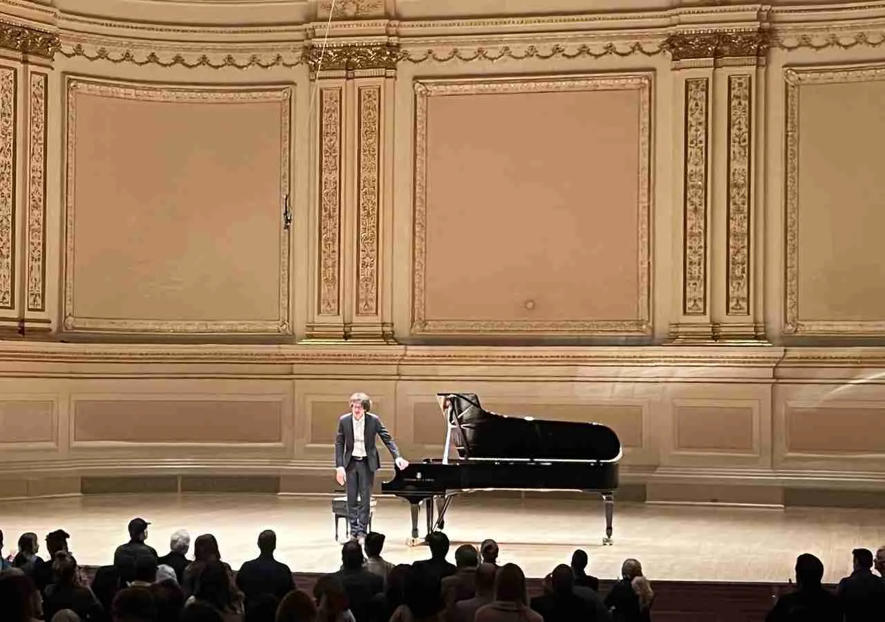Pianist Lucas Debargue on stage at Carnegie Hall. Photo by Edward Kliszus
