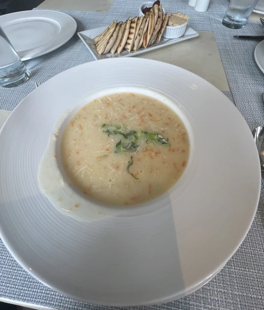 Avgolemono Soup - organic egg lemon soup with chicken and orzo at Ethos. Photo by Valérie Blanchard