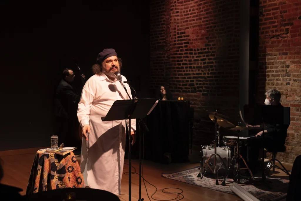 Justin Elizabeth Sayre and Jazz Trio on stage in My Beatnik Youth: A Solo Riff. Photo by Bronwen Sharp