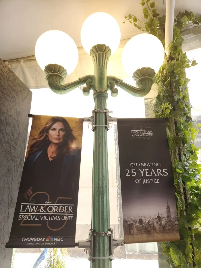Two celebratory banners at the celebration of Law and Order Special Victims Unit 25th Season at Rockefeller Plaza, New York, NY. Photo by Sora Vernikoff