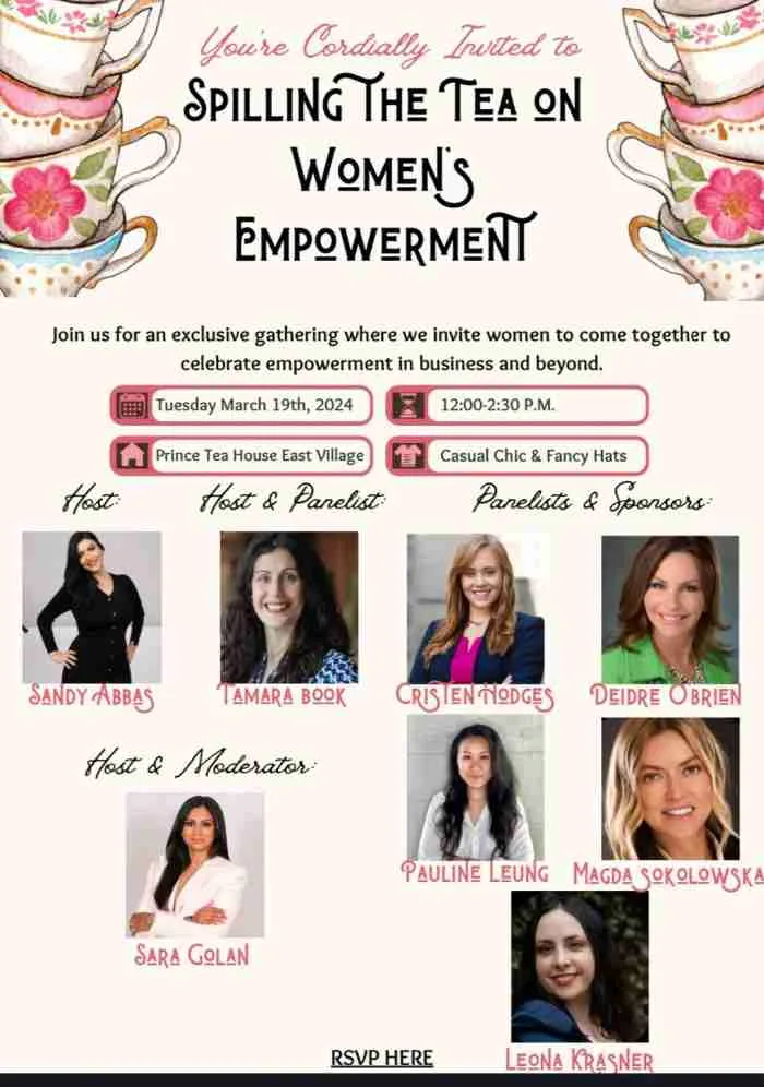 A poster for Spilling the Tea on women's empowerment event. Photo by Sora Vernikoff