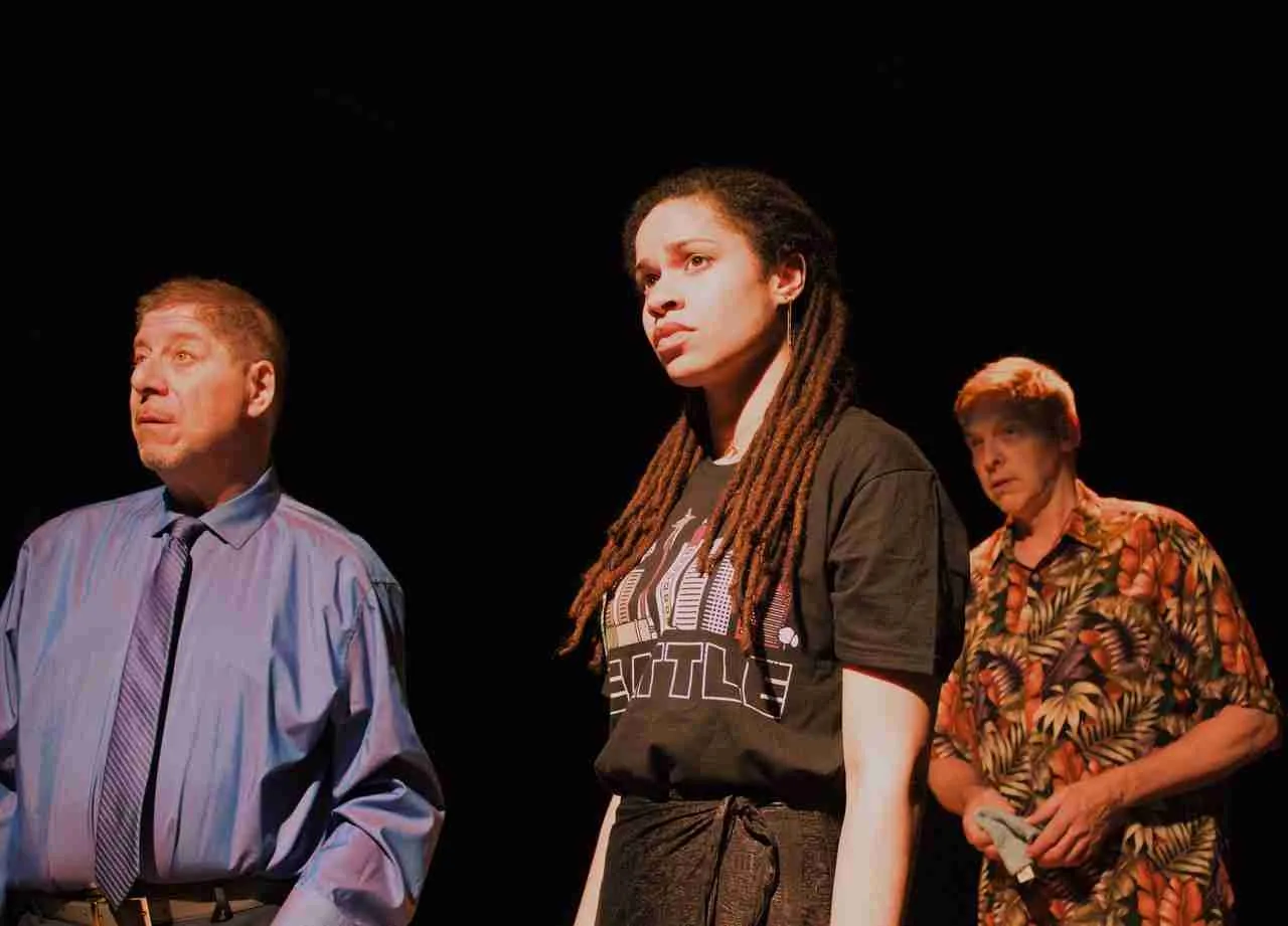 Dave Silberger as Jared, Mars Holscher as Ali, and Geoffrey Grady as Van in a scene from Witchland. Photo credit Jordan Schreiber