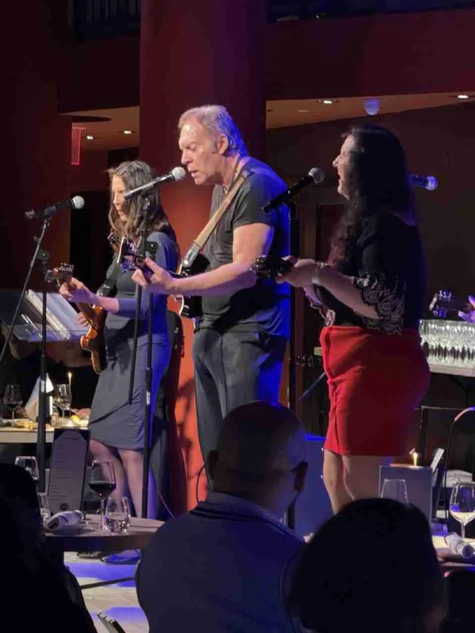 L-R Patty Jarman, John Gitano and Adrian Duggar with The American Relics on stage at Chelsea Table + Stage. Photo by Edward Kliszus