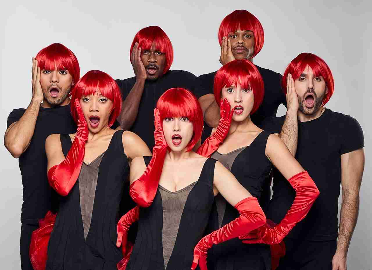 Omar Rivéra, Cori Lewis, Leonardo Brito, Amanda del Valle, Isabel Robles, Amir J. Baldwin, & Antonio Cangiano in a scene from House of Mad'moiselle. Photo by Benjamin Rivera Photography