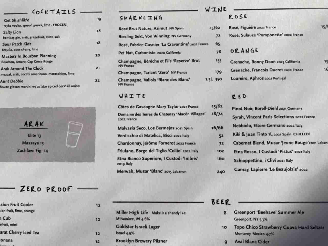 Drink Menu at Laser Wolf. Photo by Valèrie Blanchard