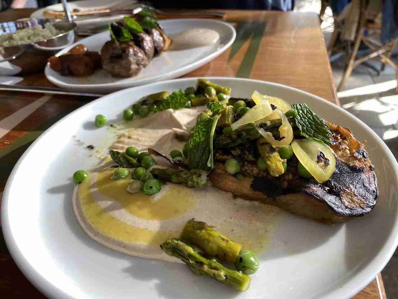 Meat skewer and vegetable dish at Laser Wolf. Photo by Valèrie Blanchard