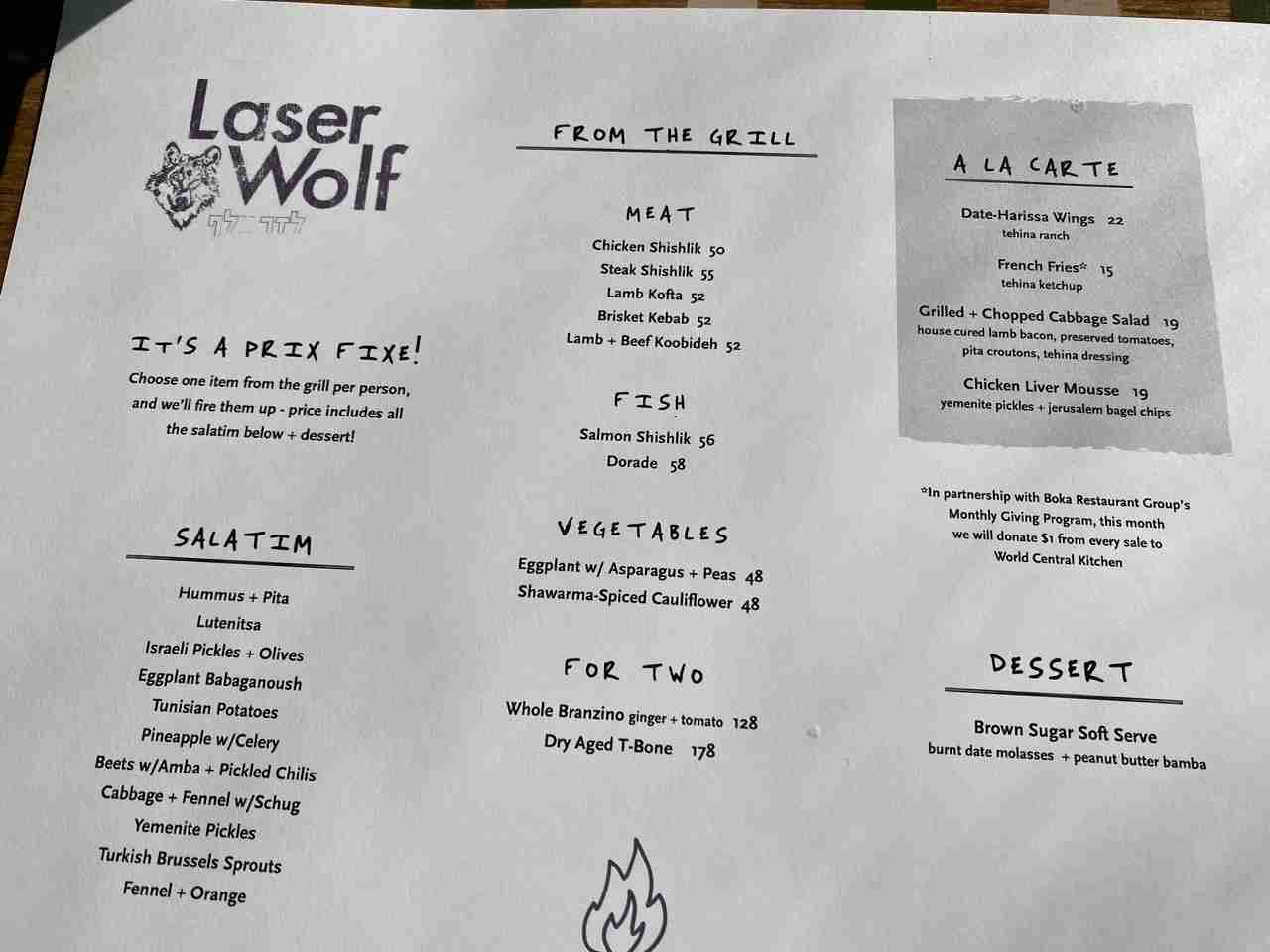 Menu at Laser Wolf. Photo by Valèrie Blanchard