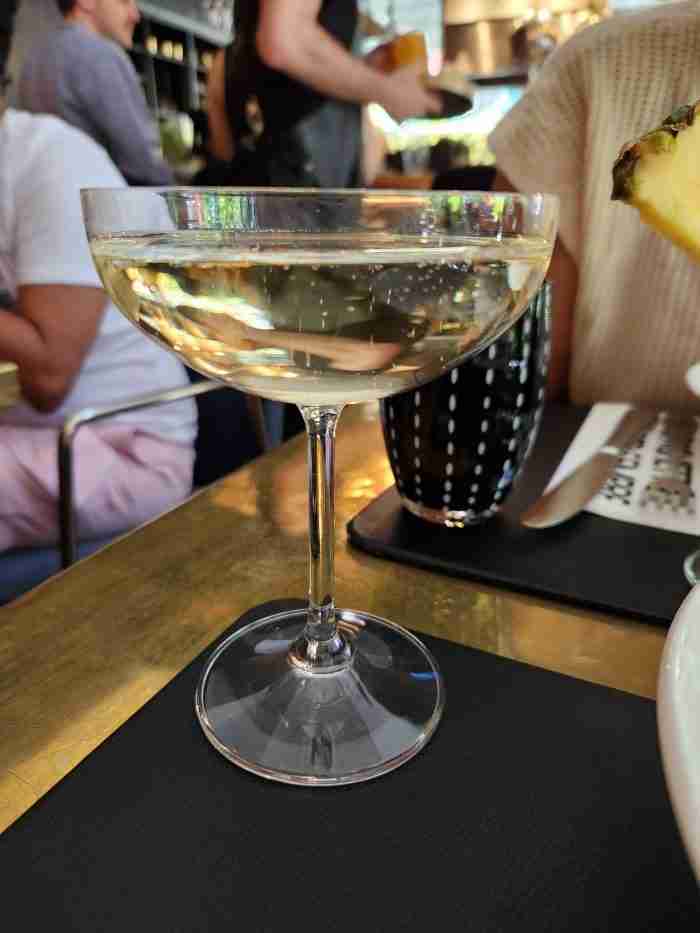 A glass of Proseco at A Pasta Bar, SOHO, Manhattan. Photo by Sora Vernikoff