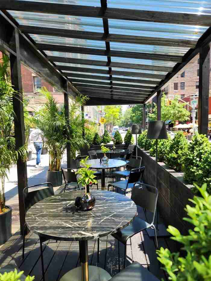 Outdoor seating at A Pasta Bar, SOHO, Manhattan. Photo by Sora Vernikoff
