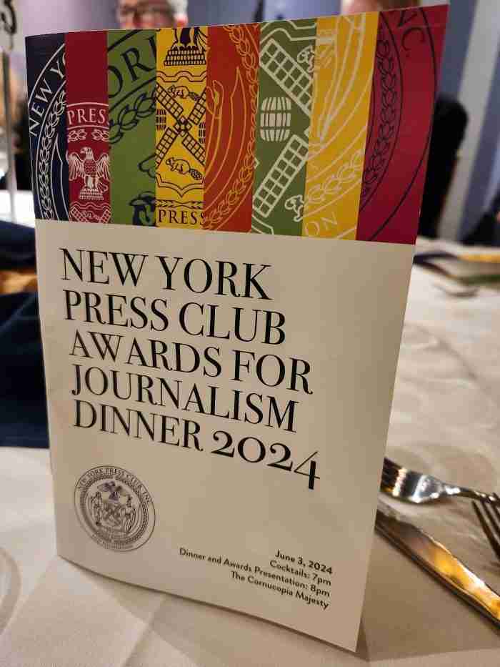 The New York Press Awards for Journalism program booklet. Photo by Sora Vernikoff