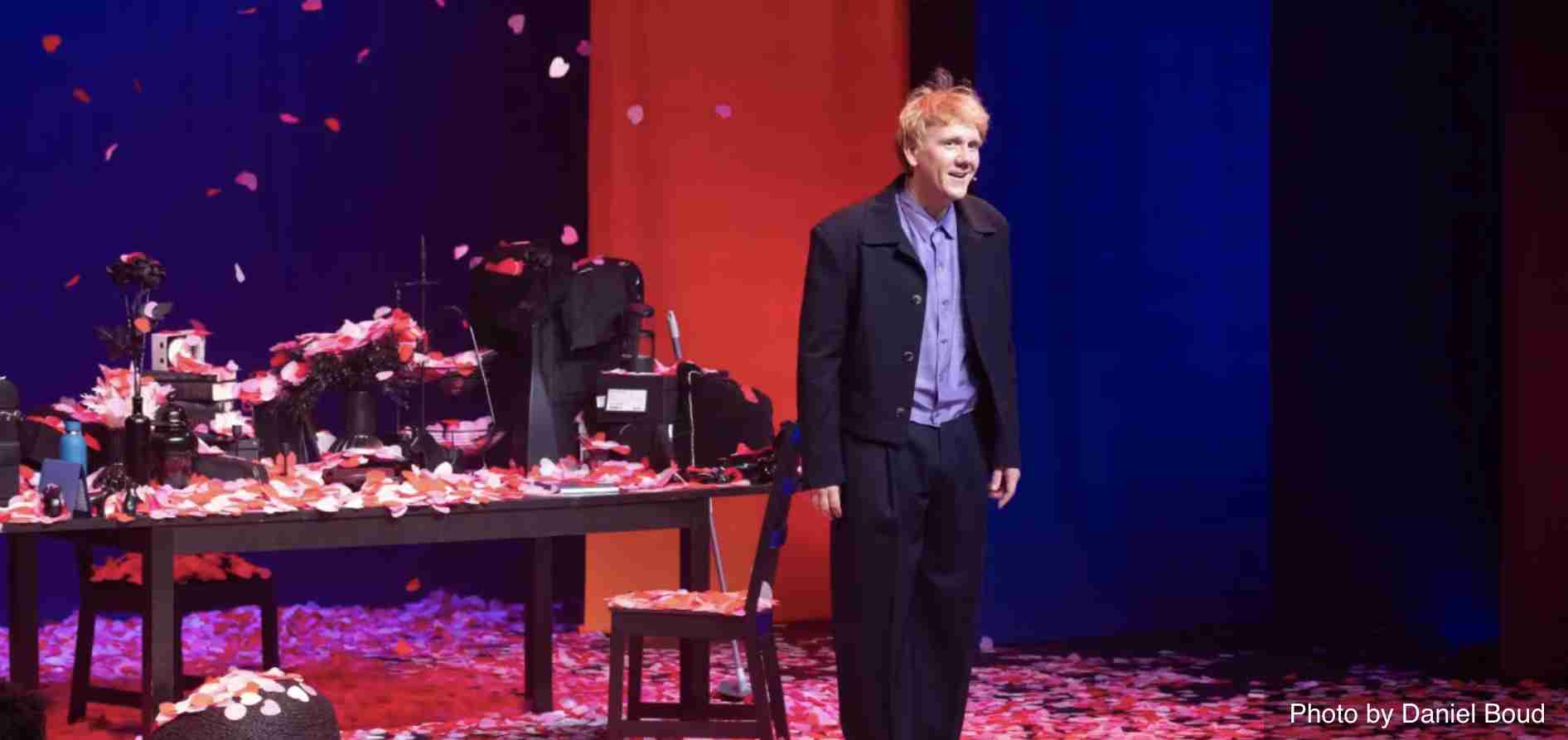 Josh Thomas in a scene from Let's Tidy Up at the SOHO Playhouse. Photo by Daniel Boud