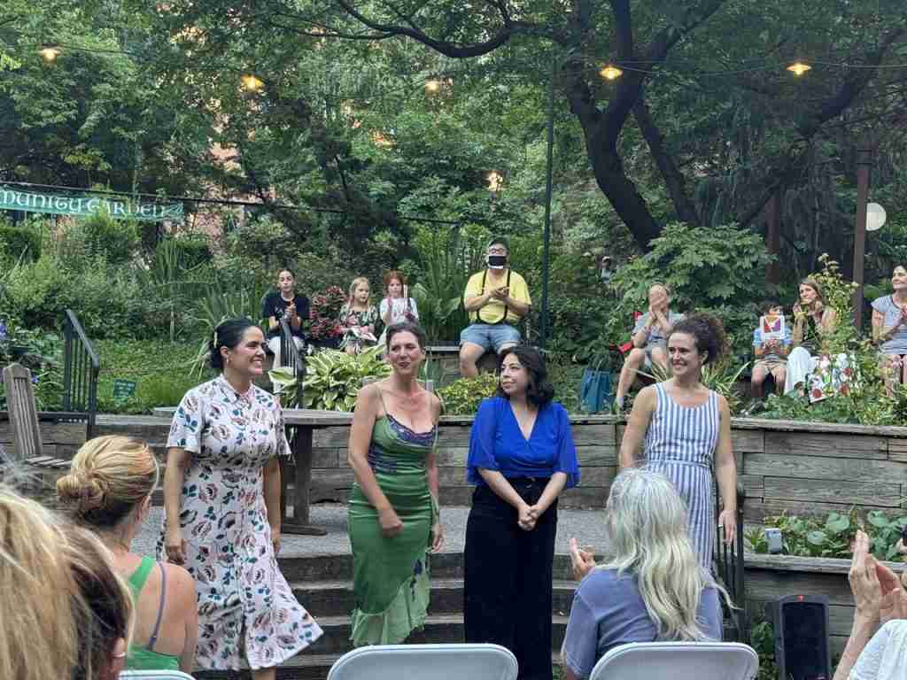 L-R: Soprano Teresa Castillo, Soprano Sara Beth Pearson, Lyric Soprano Shaina Martinez and Mezzo Soprano Devony Smith in Opera in the Garden by the ON SITE OPERA. Photo by Edward Kliszus