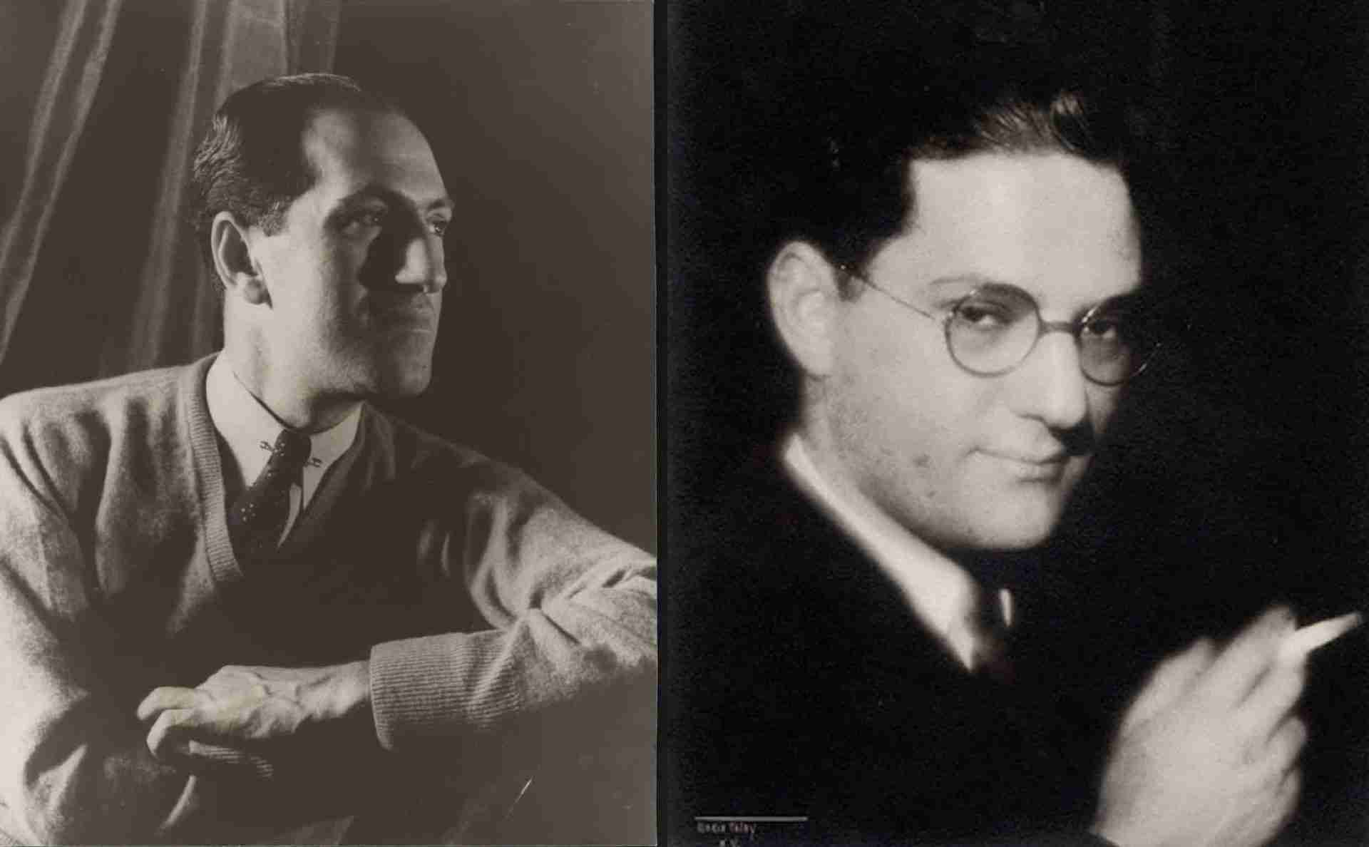 L-R: Portraits of George and Ira Gershwin. Photo of G. Gershwin by Carl Van Vechten. Photos Public domain, via Wikimedia Commons