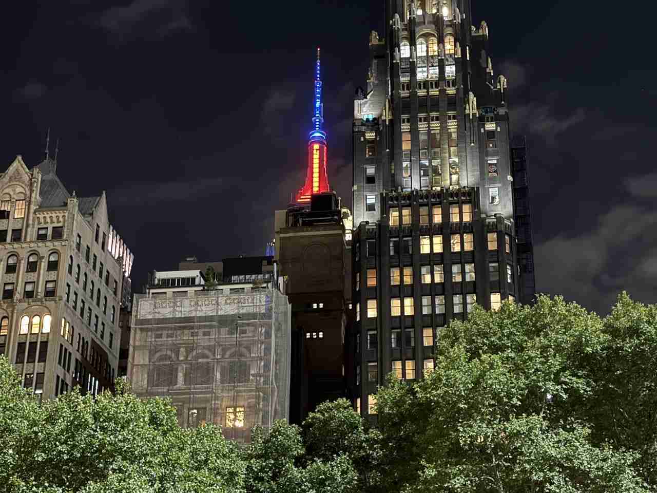 A view of the Empire State Building spire at Beyond The Hall by the American Symphony Orchestra at Bryant Park. Photo by Edward Kliszus