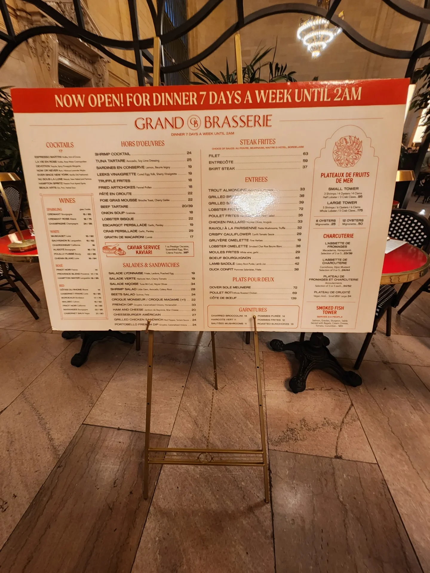 Hours for the Grand Brasserie in New York's Grand Central Terminal. Photo by Sora Vernikoff