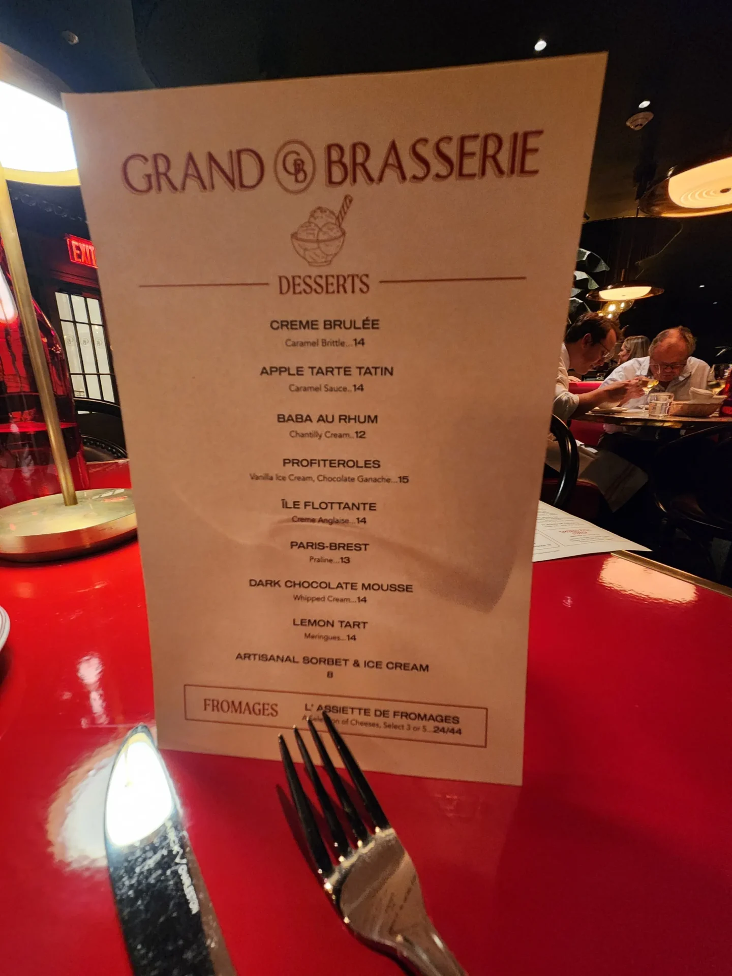 Dessert Menu at the Grand Brasserie in New York's Grand Central Terminal. Photo by Sora Vernikoff