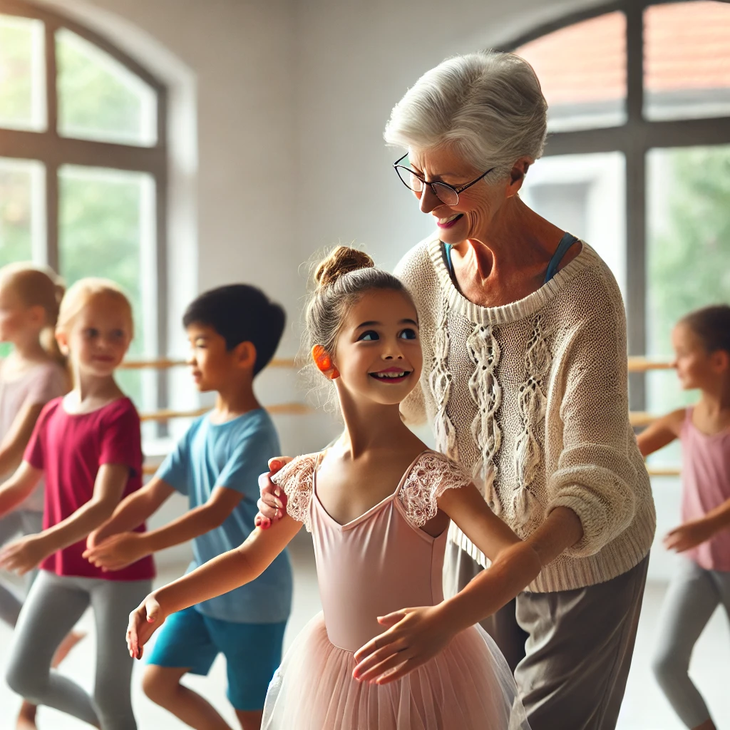 A heartwarming moment where a retired ballerina is leading a posture and movement class for children with scoliosis. 