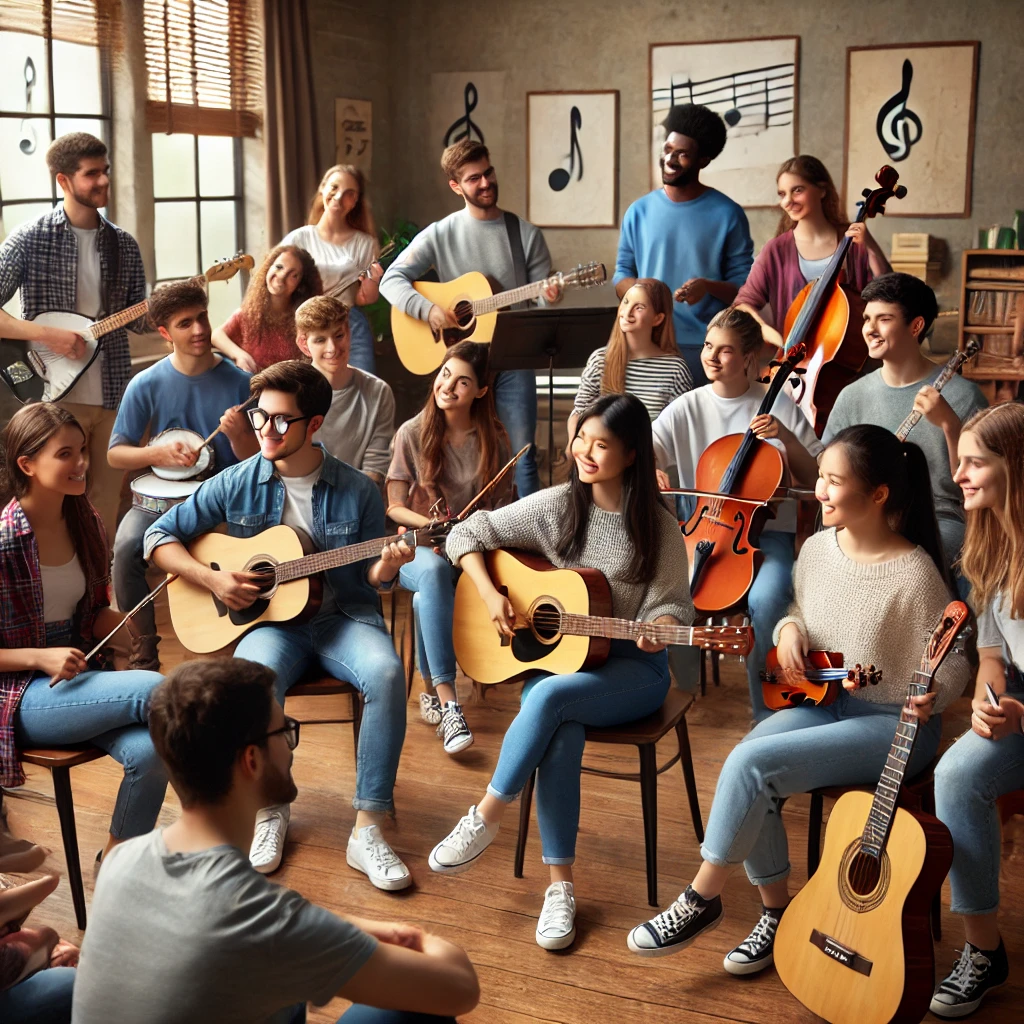 A group of students in a community music workshop.