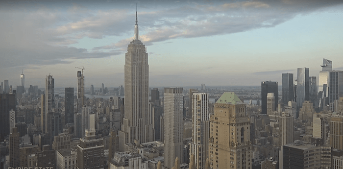 Live view of the Empire State Building in an article entitled Skyscraper Serenades with Music, Steaks and Magic! Courtesy esbnyc.com