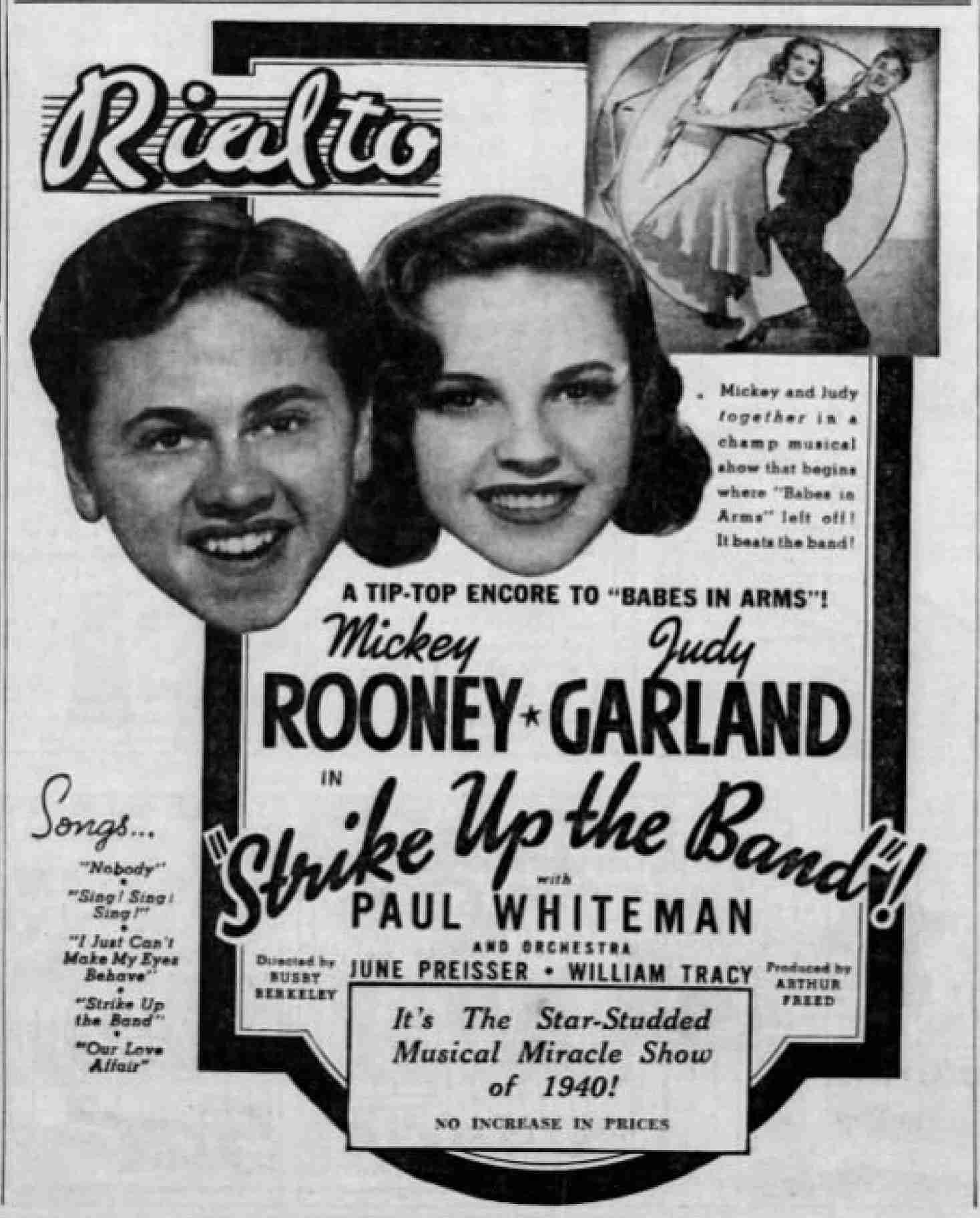 Rialto Theatre advertisement for the American musical film Strike Up the Band (1940) - 10 Oct. 1940 Morning Call, Allentown PA. Metro-Goldwyn-Mayer, Public domain, via Wikimedia Commons