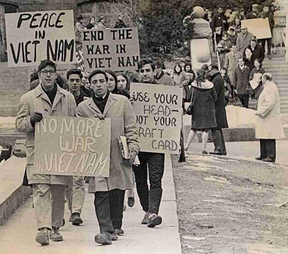 Student protesters marching down Langdon Street at the University of Wisconsin-Madison during the Vietnam War era. uwdigitalcollections, CC BY 2.0 <https://creativecommons.org/licenses/by/2.0>, via Wikimedia Commons