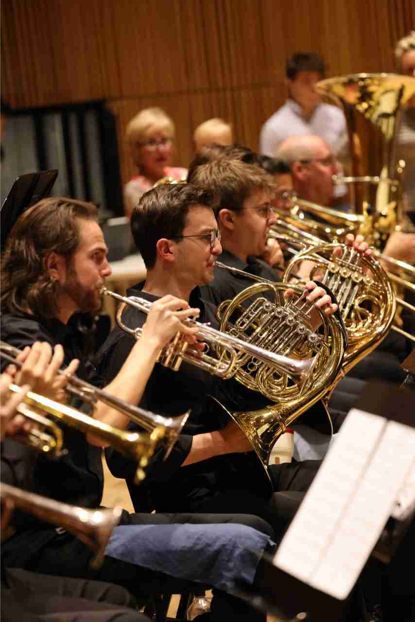 The brass section. David Bernard leads the Park Avenue Chamber Symphony in a Concert entitled "Mahler's Farewell"at the DiMenna Center for Classical Music. Courtesy PACS