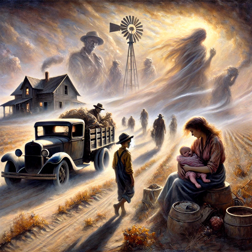 A depiction of the tensions and hardships of John Steinbeck's novel "The Grapes of Wrath." Digital art by Edward Kliszus
