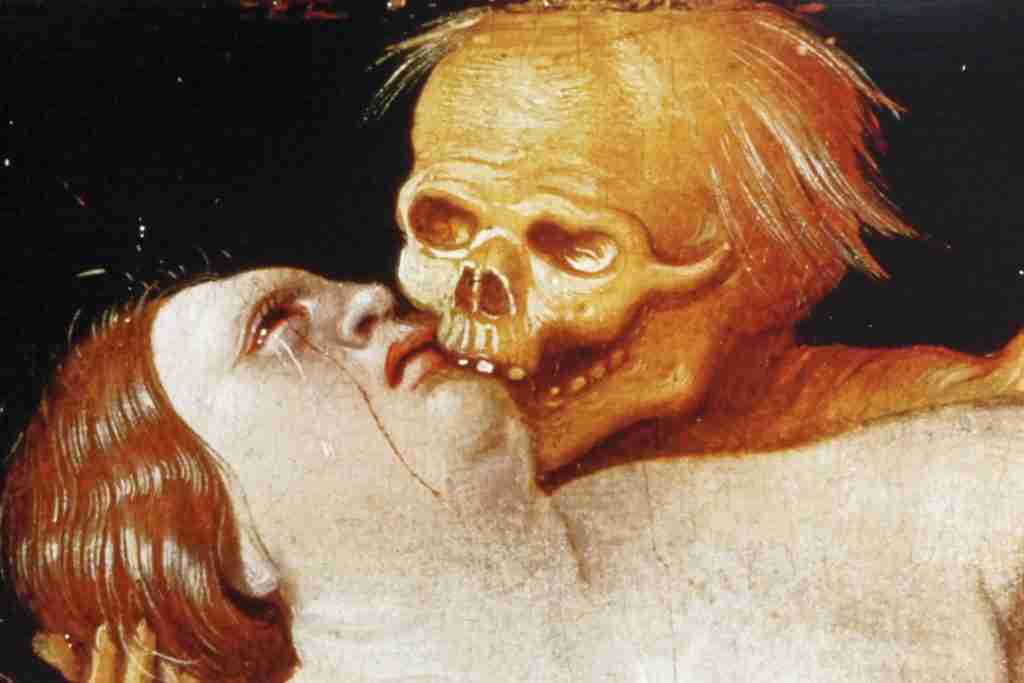 Death and the Maiden by Hans Baldung, "Der schöne Schein" exhibition of replicas of well-known artwork in the Gasometer in Oberhausen. Frank Vincentz. Public domain, via Wikimedia Commons