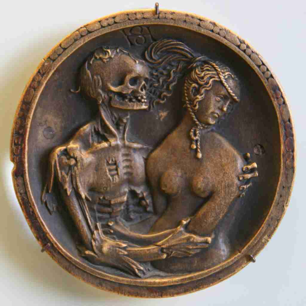 Death and the Maiden. Augsburg, c. 1520. By Hans Schwarz. (Boxwood). Bode-Museum, Berlin, acquired 1930, Figdor Collection, Kaiser-Friedrich-Museums-Verein Inv. M 187. Till Niermann, Public domain, via Wikimedia Commons