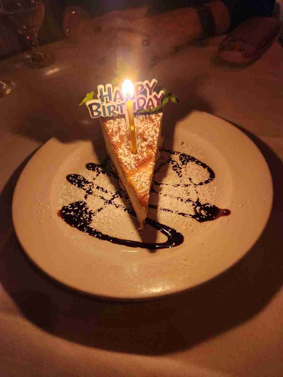 My birthday Italian Cheesecake arrives at Villa Berulia. Photo by Sora Vernikoff