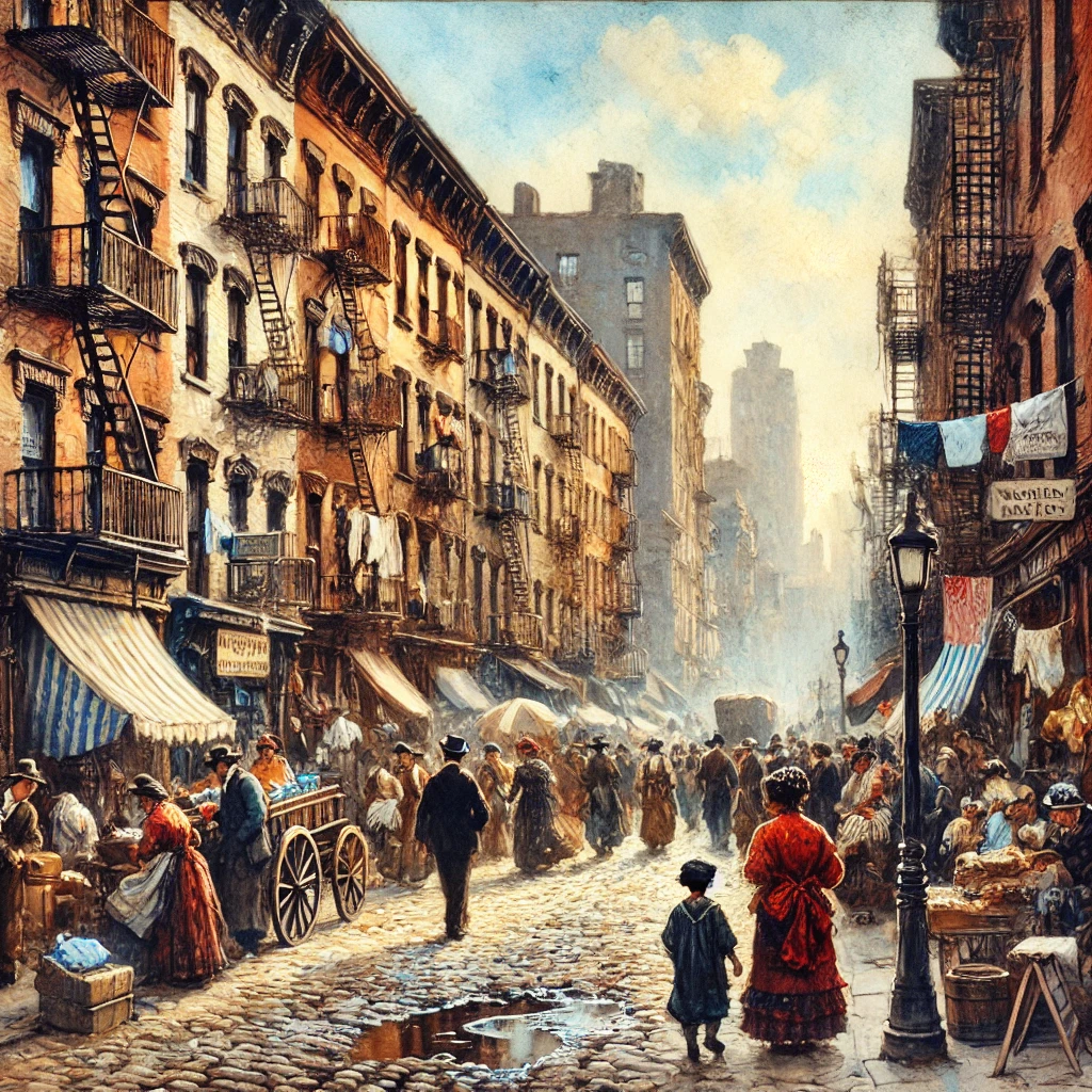 New York City in the late 19th century. People arriving from around the world for a better life.
