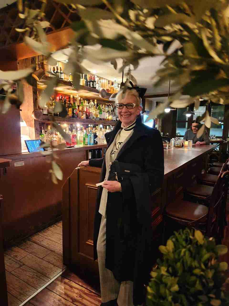 Food Critic Sora Vernikoff at the bar at Paul & Jimmy’s Ristorante. Photo by anon