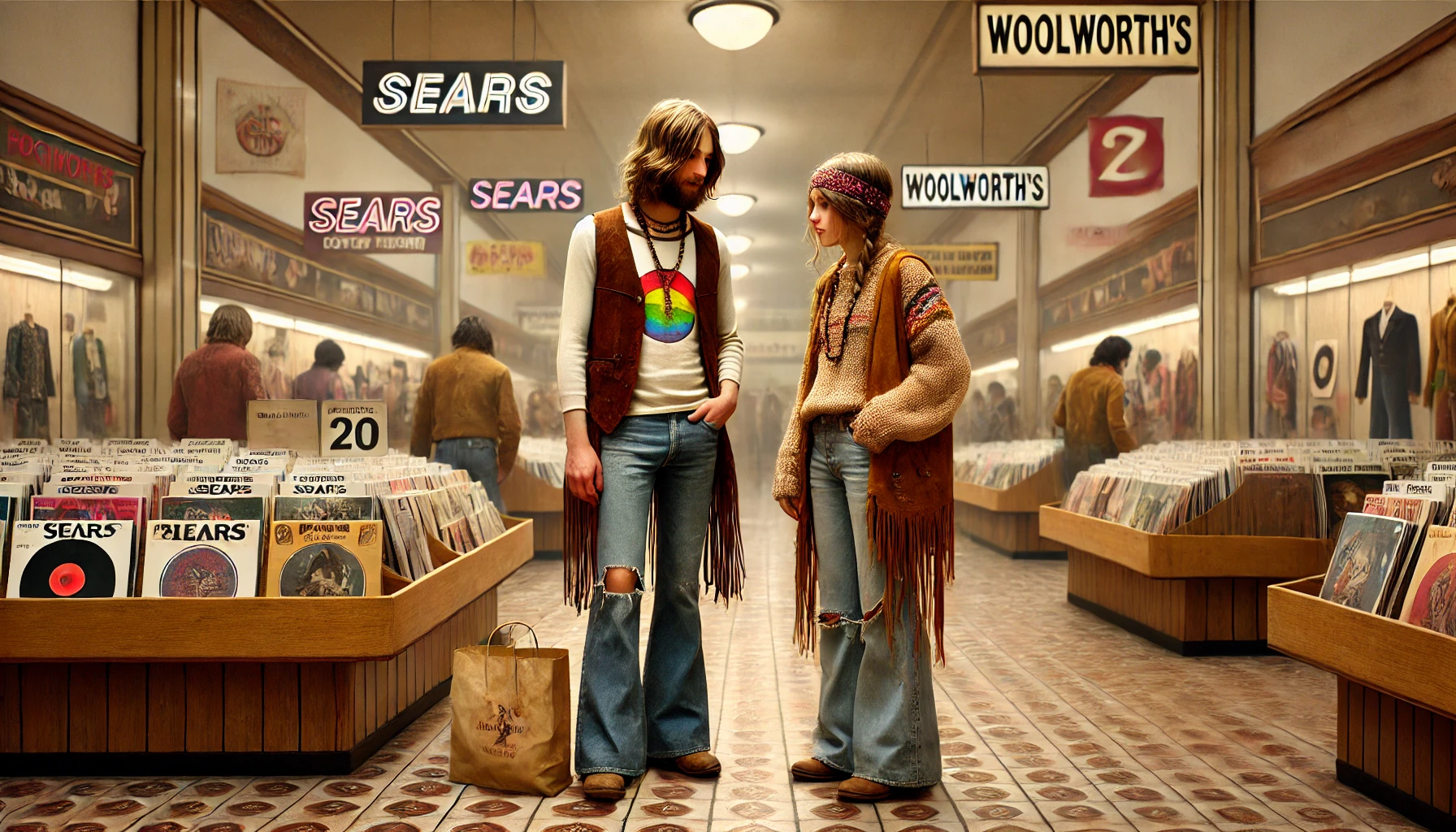 At the mall in 1969. Digital art by Edward Kliszus