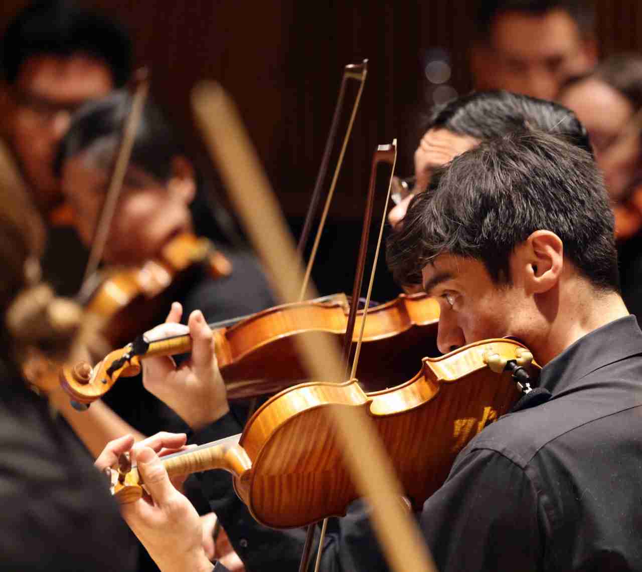 Violinists in the Park Avenue Chamber Symphony's "Immersive Mozart" concert experience at the DiMenna Center for Classical Music in New York City. Courtesy Park Avenue Chamber Symphony.