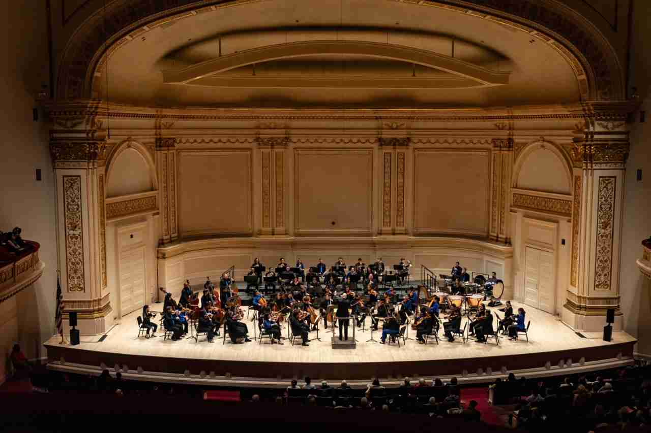 The Isaac Stern Auditorium / Ronald O. Perelman Stage at Carnegie Hall. Leon Botstein conducts The Orchestra Now in a program entitled Transcription as Translation. Photo by Matt Dine