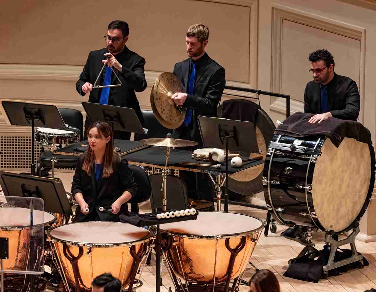 Percussion Section. Leon Botstein conducts The Orchestra Now in a program entitled Transcription as Translation at Carnegie Hall. Photo by Matt Dine