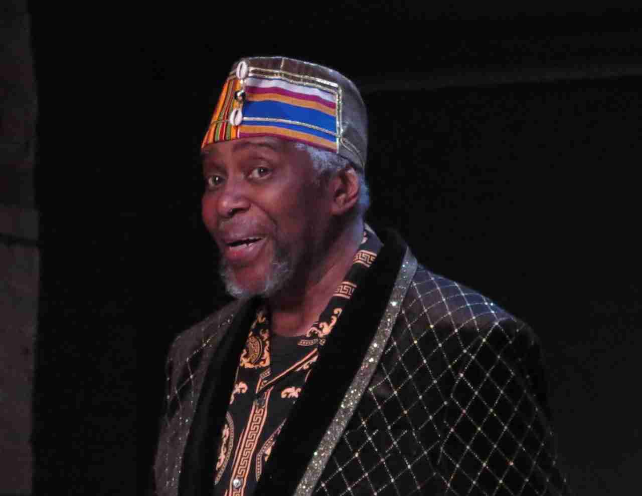 Harold Thomas in "Above Ground - Not Exactly a Comedy," a stage work in which ten senior actors reflect on how they deal with the undeniable fact of getting old, regaling the audience with improvised personal experiences of maturity mixed with childhood memories. Directed by Nancy Gabor and Paul Binnerts, presented by La MaMa E.T.C. March 13 to 23, 2025. Photo by Jonathan Slaff.