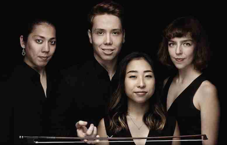 Leonkoro Quartet. L-R: Lukas Schwarz, Cello, Jonathan Schwarz, Violin, Mayu Konoe, Viola, and Amelie Wallner, Violin. Courtesy leonkoroquartet.com