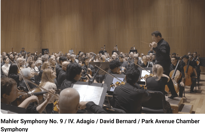David Bernard leads the Park Avenue Chamber Symphony in a performance of the Adagio from Mahler's "Symphony No. 9" at the DiMenna Center for Classical Music in New York City (Screenshot)