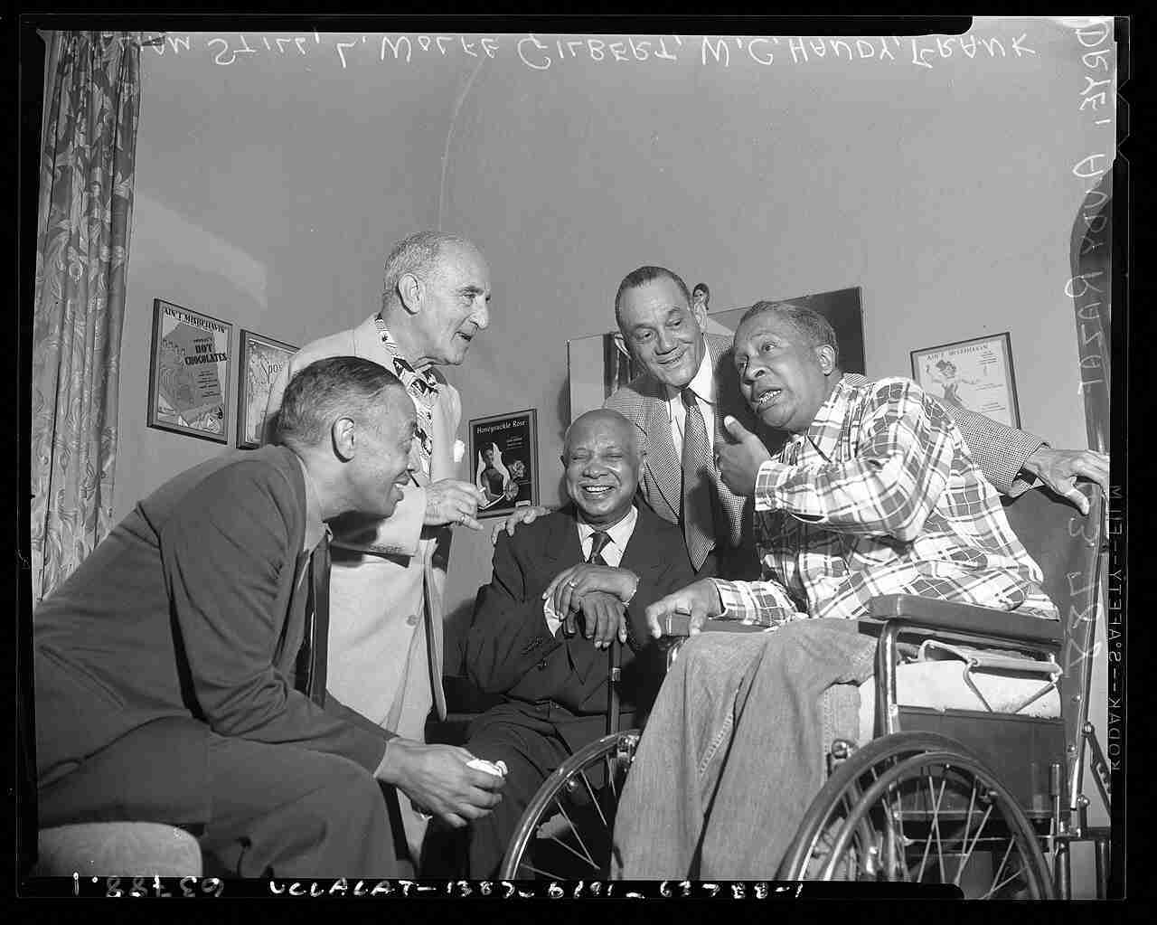 Musicians L-R: William Grant Still, L. Wolfe Gilbert, W. C. Handy, Frank Drye and Andy Razaf in Los Angeles, Calif., circa 1954. Los Angeles Daily News, CC BY 4.0 <https://creativecommons.org/licenses/by/4.0>, via Wikimedia Commons