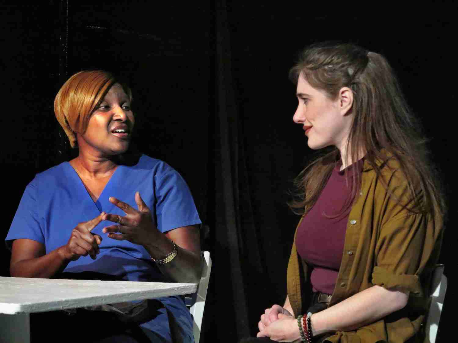 Kkuumba Siegell, Bryn Eva O’Connor in a scene from Remembrance at the Theater for the New City. Photo by Jonathan Slaff.
