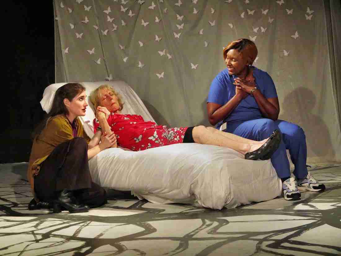 L-R: Bryn Eva O’Connor, Beth Griffith, Kkuumba Siegell in a scene from Remembrance at the Theater for the New City. Photo by Jonathan Slaff.