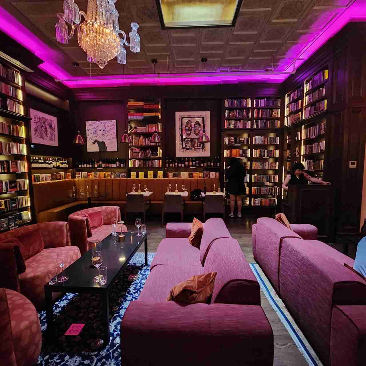 Comfy seating and books at Biblioteque Bookstore, Café and Wine Bar. Photo by Sora Vernikoff