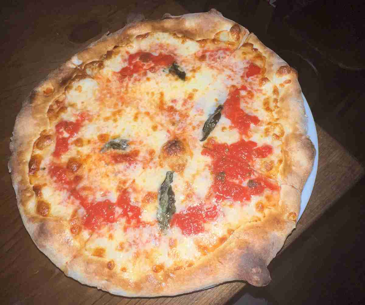 A Marinara and Cheese, Neopolitan style pizza at Pizzeria 28 in New York City's West Village. Photo by Edward Kliszus