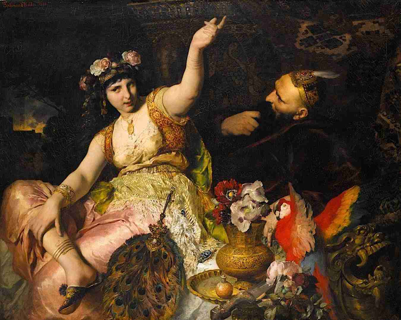 Scheherazade and Sultan Schariar by Ferdinand Keller (1880). Public domain, via Wikimedia Commons